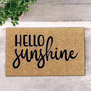 Zerbino Hello Sunshine, zerbino decorativo primaverile, regalo zerbino personalizzato, zerbino divertente, tappeto di benvenuto, zerbino d&#39;ingresso, zerbino estivo, arte per la casa
