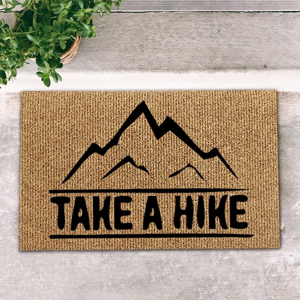 Take a Hike Doormat, Personalized Mountain Doormat, Hiking Themed Doormat, Snow Ski Apres Ranch Welcome Mat Rug, Mountain Decor, Custom Mat