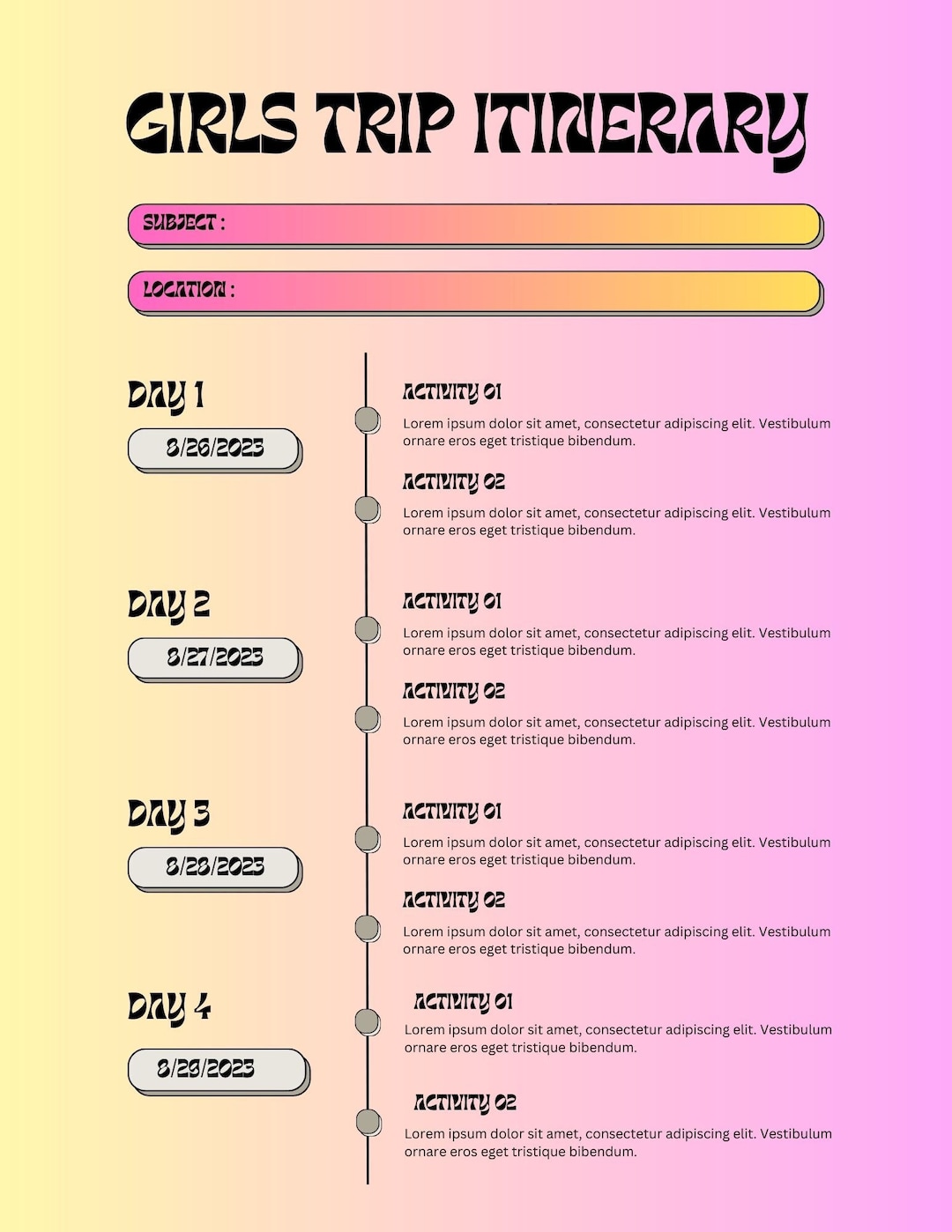 Girls Trip Itinerary Digital Download Instant Download Etsy