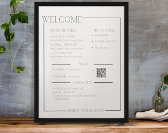 Personalized Airbnb Welcome Sign: House Rules & WiFi QR Code (Digital Download)