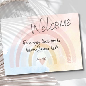 Vacation Rental Snack Basket Welcome Card for Guest, Special Note From host, Short Term Rental Gift Basket sign, Airbnb Host Thank you Card