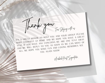 Welcome Card for Airbnb Short Term Rental Homes, Thank you for Staying Card for Guest, Thank You Card from Host, Hotel Guest Cards