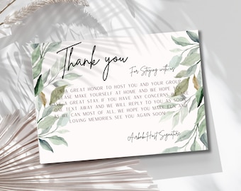 Welcome Card for Guest, Hotel Thank you For staying, Custom Thank you card for vacation rental homes, Personal Welcome note to guest