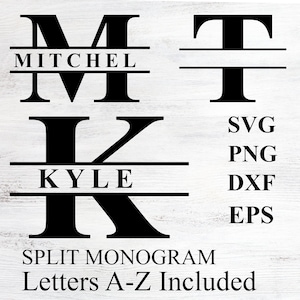 Monograma de letra dividida SVG, Alfabeto de monograma dividido Svg, Letras de monograma divididas Svg, Monograma de letra dividida, Monograma de letra dividida/Png/Eps/Dxf