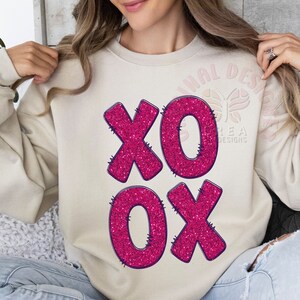 Pink XOXO Sparkly Faux Sequins Doodle letters, Valentines Day Png, Love Xoxo Png, Valentines Day Shirt Design, Trendy Valentines Day Png