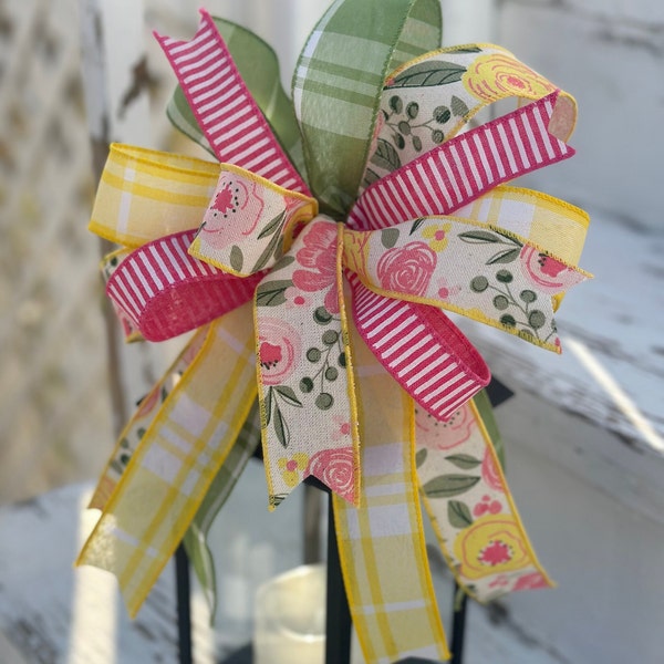 Mother’s Day Floral Bow, Spring bow, Summer Wreath bow, Lantern bow, Front door hanger, Mantel decor , Basket decor, Mother’s Day Wreath Bow