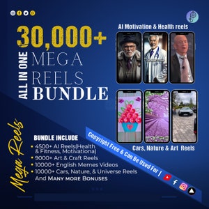 Mega Reels Bundle | 30000+ Reels Bundle | AI Motivational Reels, AI Health Reels, Art and Craft Reels, Gym Reels, and Motivational Reels