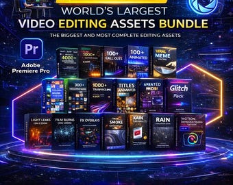 Premiere Pro Video Editing Assets Bundle: 4000+ Transitions, Titles, LUTs, Overlays (Digital Download)
