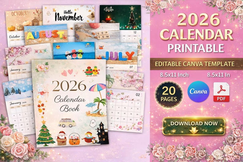 2026 Calendar Printable Canva | Minimalist Annual Planner PDF ...