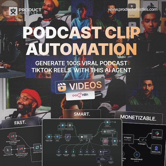 AI Podcast Clip Automation: Viral Reels Generator, n8n Template (Digital Download)