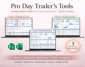Strumenti per trader professionisti / Pacchetto diario di trading per Fogli Google ed Excel / Tracker di azioni, future e opzioni