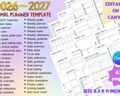 2026–2027 Planner Template Canva | Editable Minimalist Digital Planner | Yearly, Monthly, Weekly, Daily, Organizer Printable 2026 planner