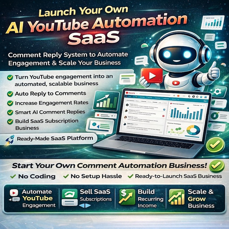 AI YouTube Automation SaaS | Comment Reply System | Ready-Made SaaS Business | AI Engagement Tool | Subscription Platform image 1