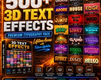500+ 3D Editable Text Effects Bundle | Photoshop & Illustrator Text Styles | PSD AI EPS Typography Pack