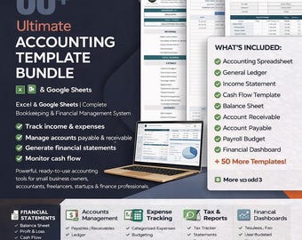 60+ Accounting Excel Template Bundle | Bookkeeping Spreadsheet | Profit Loss Cash Flow Balance Sheet, Small Business Finance Pack