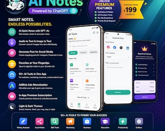 AI Notes Flutter App: GPT-3.5 & GPT-4o, AdMob, Subscription (Full Application Source Code)