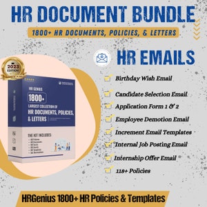 K&ouml;nnte beinhalten: Ein digitales Produktpaket f&uuml;r HR-Fachleute mit &uuml;ber 1.800 HR-Dokumenten, Richtlinien und Briefen. Das Paket enth&auml;lt eine Sammlung von HR-E-Mails, wie z. B. Geburtstagsgr&uuml;&szlig;e, Kandidatenauswahl, Bewerbungsformulare, Mitarbeiterabmahnungen, Gehaltserh&ouml;hungsvorlagen, interne Stellenangebote, Praktikumsangebote und &uuml;ber 118 Richtlinien.