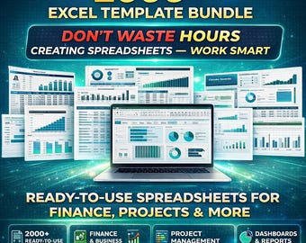 2000+ Excel Template Bundle | Business Spreadsheet Pack | Budget, Finance, Dashboard, Project Management | Excel & Google Sheets
