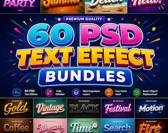 3D Editable Text Effect PSD Bundle | Photoshop Text Effects | Smart Object PSD Templates | 3D Typography & Logo Styles
