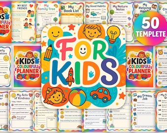 Kids Colorful Planner Printable: 50 Editable Canva Templates (Digital Download)