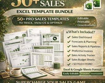 Kompletter Sales Tracker Excel & Google Sheets | KPI Dashboard und Sales PIline Tool, crm, Forecast, Budget Tracker, Funnel, Earn Tracker