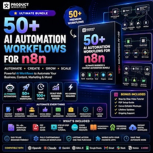 Mais de 50 fluxos de trabalho de automação com IA para n8n | Agentes de IA, criação de conteúdo, geração de leads e pacote de automação de negócios imagem 1