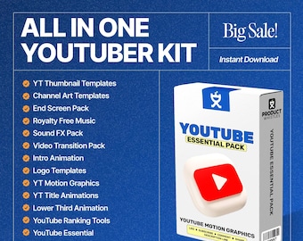 Complete YouTuber Kit – 100K+ Assets: Thumbnails, Music, Logos, Transitions, Ranking Tools & More | Royalty-Free and Editable