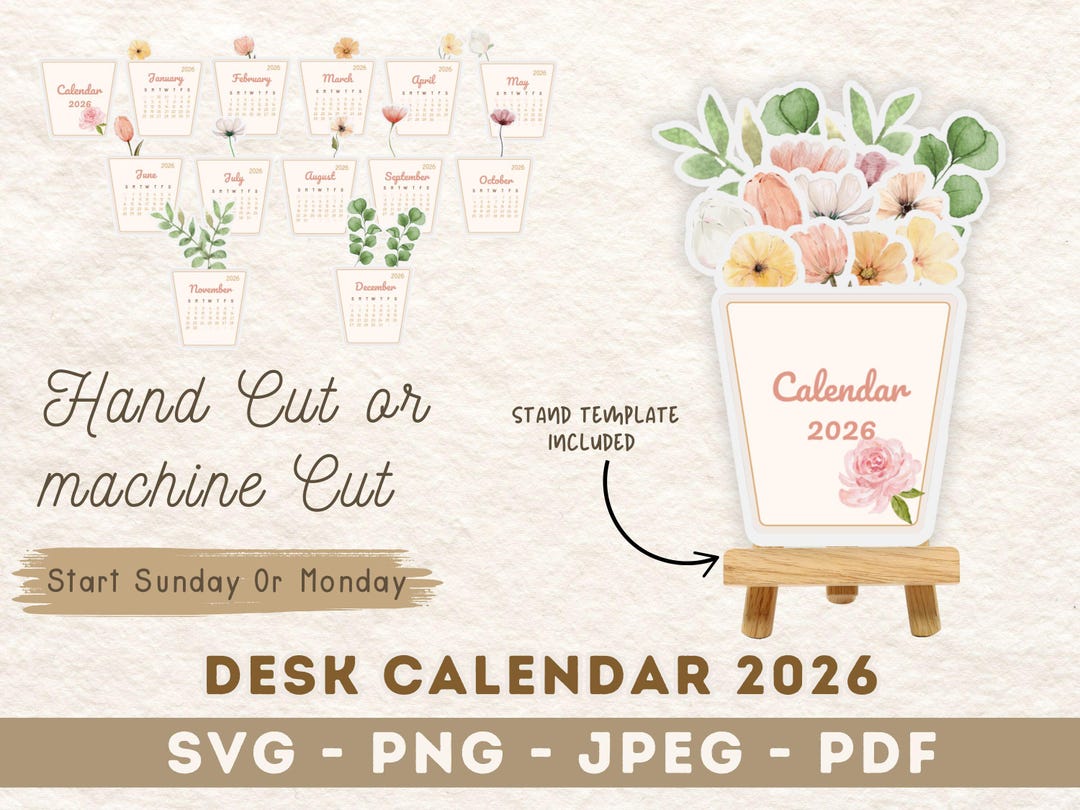 Flower Desk Calendar 2026 Printable | Watercolor Floral Table Calendar ...