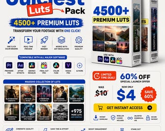 4K+ Premium LUTs Bundle | Cinematic Color Grading Pack | Premiere Pro, DaVinci Resolve, Final Cut Pro & After Effects LUTs