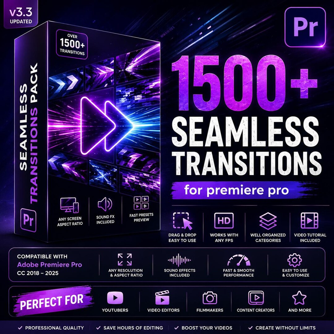 1500+ Seamless Transitions Pack for Premiere Pro | Video Editing Bundle ...