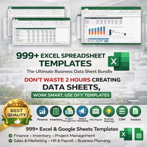 Pacchetto di oltre 999 modelli di fogli di calcolo Excel / Modelli per business, finanza, budget, inventario, gestione progetti / Download immediato