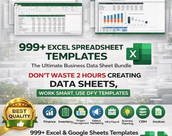 999+ Excel Spreadsheet Templates Bundle | Business, Finance, Budget, Inventory, Project Management Templates | Instant Download