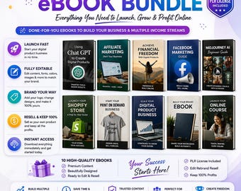 Canva PLR eBooks Bundle | Editable Digital Products | AI, Shopify, ChatGPT & Marketing Guides | Resell Rights Included