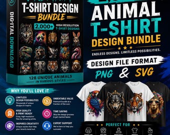 2500 Animal T-Shirt Designs Bundle | PNG Animal Graphics | Wildlife SVG Alternative | Print on Demand | Sublimation Designs