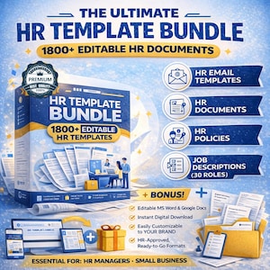 Paquete de plantillas de RR. HH. / Más de 1800 documentos, políticas, formularios y descripciones de puestos de RR. HH. editables / Kit de herramientas de RR. HH. para pequeñas empresas