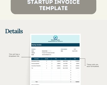 Editable Startup Invoice Template: Excel Spreadsheet (Downloadable)