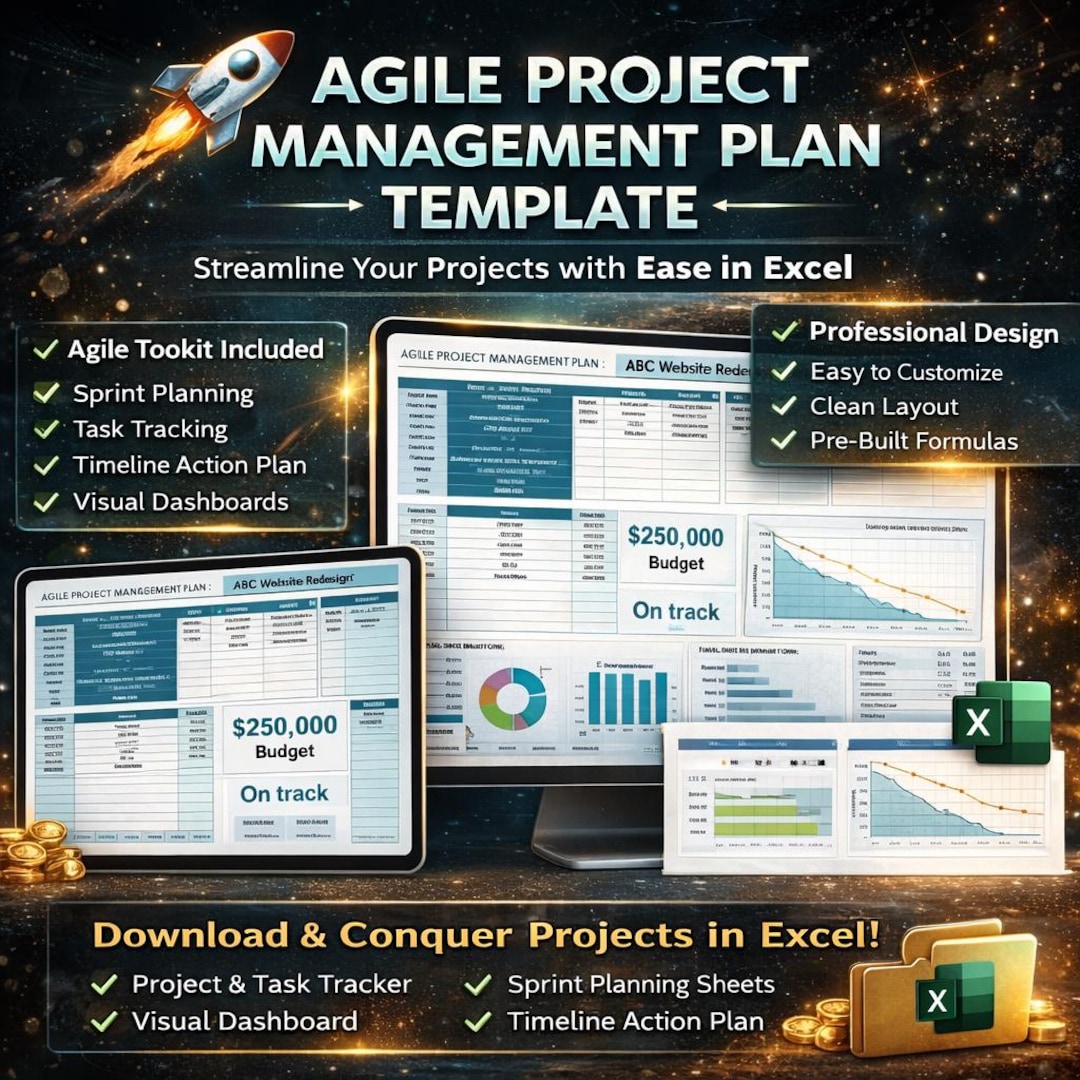 Agile Project Management Excel Template | Sprint Planner, Scrum Board ...