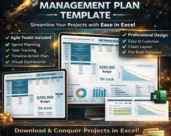 Modèle Excel de gestion de projet agile | Planificateur de sprint, Scrum Board, Burndown Charts, Tableau de bord de suivi de projet
