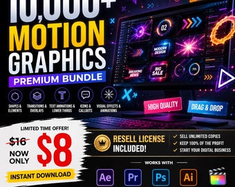 10,000+ Motion Graphics Pack | After Effects Templates | Premiere Pro Assets | Video Editing Bundle | Overlays Transitions Lower Thirds
