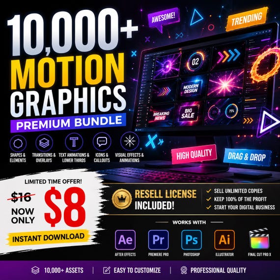 10,000+ Motion Graphics Pack | After Effects Templates | Premiere Pro Assets | Video Editing Bundle | Overlays Transitions Lower Thirds
