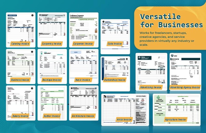 70+ Invoice Template Bundle | Excel & Google Sheets Invoices | Editable ...