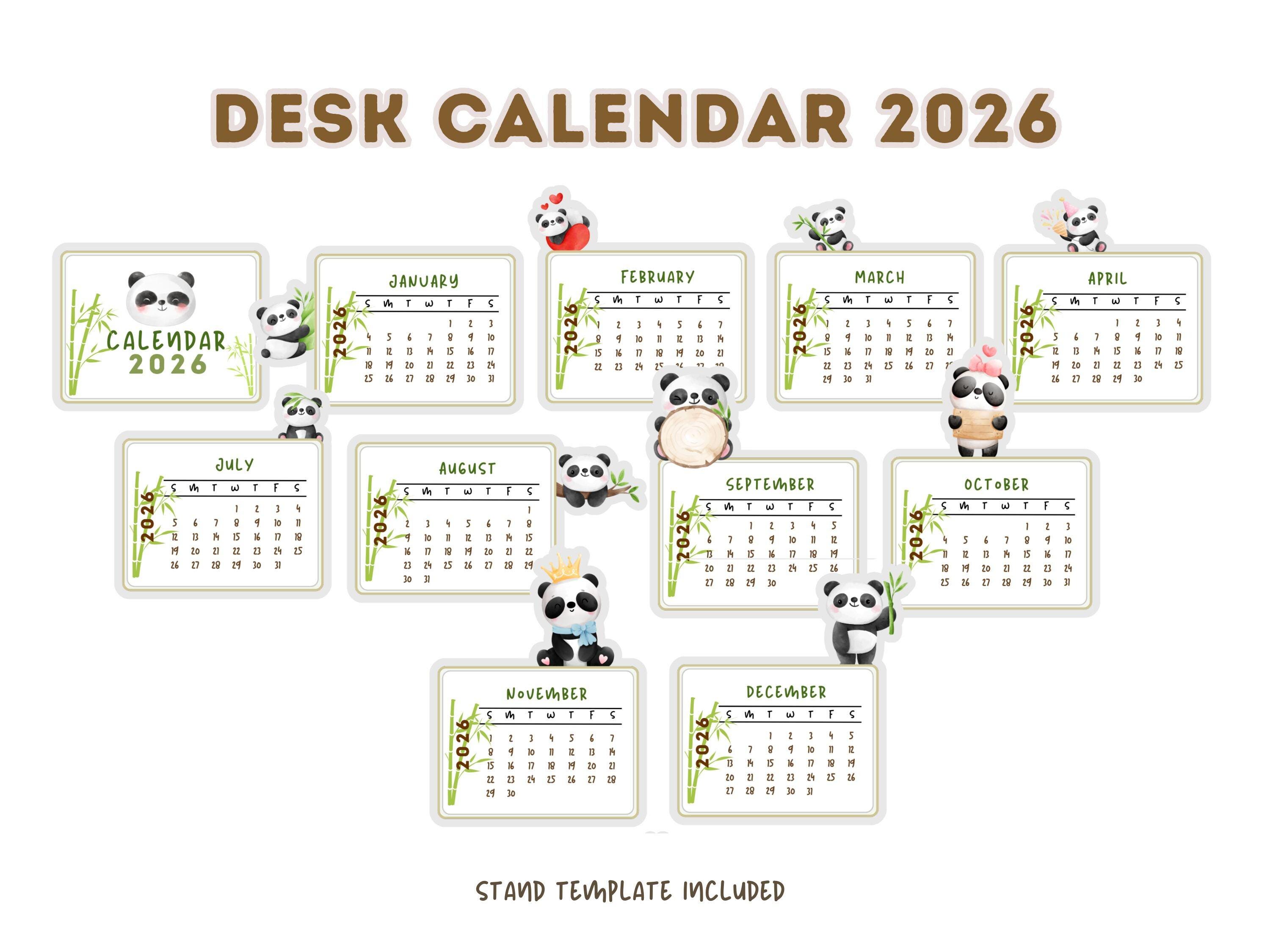 Panda Desk Calendar 2026 Printable | Cute Panda Calendar | Diy Standing ...
