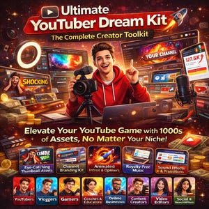 Kit YouTuber / Recursos para la edición de videos de YouTube / Intros, miniaturas, transiciones, títulos y música / Kit de herramientas para creadores de contenido