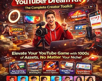 YouTuber Kit Bundle | YouTube Video Editing Assets Pack | Intros, Thumbnails, Transitions, Titles & Music | Content Creator Toolkit