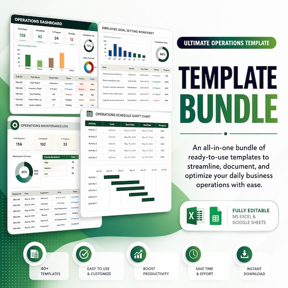 40+ Operations Templates Bundle Excel & Google Sheets | SOP Workflow Tracker | Business Operations Planner | Project Management Tools