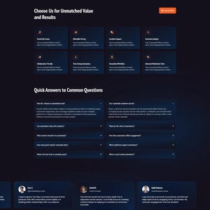 May include: A dark-themed website landing page for YouLab featuring an About Us section, YouTube comment management tools, feature descriptions, customer testimonials, and a footer with contact information and navigation links.