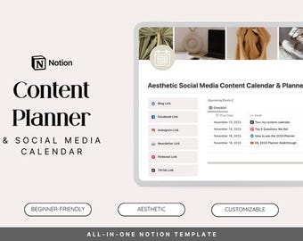 Notion innehållsplanerare för sociala medier | Mall för innehållskalender | Marknadsplanerare | Instrumentpanel för strategi för skapare