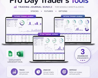 Pro Day Traders Tools | Trading Journal Bundle for Google Sheets & Excel | Stocks Futures Options Tracker