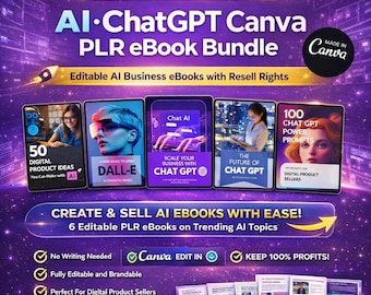 AI + ChatGPT Bundle Canva | PLR eBooks | ChatGPT Prompts & Guides | Resell AI Digital Products | Editable Canva Files