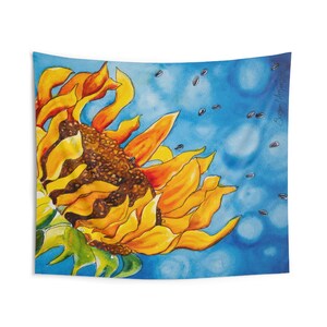 Sunflower Indoor Wall Tapestries Made from My Original Watercolor Art added onto Tapestries